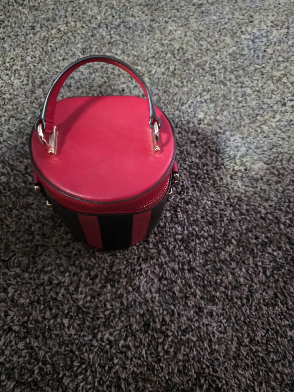 Michael Kors Red and Black Round Mini Top-Handle Bag